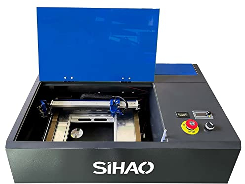 40W CO2 Laser Graviermaschine Laser Cutter Graviermaschine Lasergravur Maschine Laser Engraver mit USB-Anschluss Gravurbereich 300x200mm 220V Europlug Holz/Papier/Kunststoff/Leder (Blau/Schwarz)