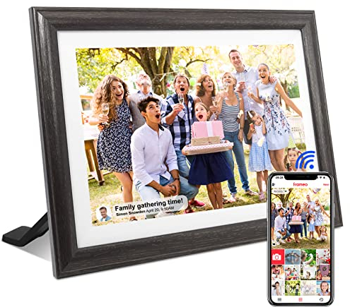 KozyOne FRAMEO 10,1 Zoll 32GB WiFi Digitaler Bilderrahmen, HD IPS Touchscreen, Rahmen aus Naturholz, automatisch drehbar und an der Wand montierbar, einfache Einrichtung, sofortige Freigabe von Fotos