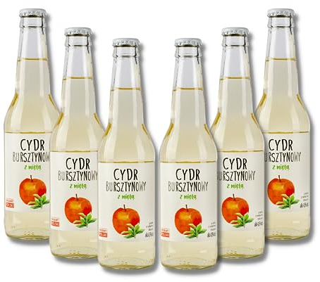 Bernstein-Apfelwein mit Minzgeschmack - 6er Pack (6 x 330ml) - Potęga Tradycji - Cider - 0,33 l - 4,5% vol - Erfrischender halbperlig-gasiger Genuss - kohlensäurehaltiges Apfel Getränk - Apfelgetränk