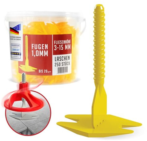 Nivilli SPINNY - Lot de 250 languettes de traction/pattes filetées - Largeur de joint : 1 mm - Épaisseur du matériau : 3-15 mm - Système de nivellement professionnel - Aide à la pose pour carrelage et
