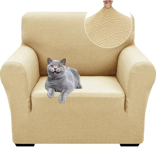 Ystyle Extensible Housse Canapé 1 Place, Universelle Housse De Fauteuil avec Accoudoirs, Housse Protection Canapém, Sofa Cover Antidérapante, Couvre Canapé pour Chiens Chats Animaux,Beige Jaune