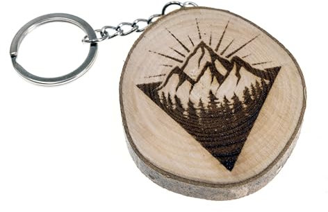 generico Porte-clés en bois naturel avec forêt et montagne alpinisme escalade randonnée, marron, Taille Unique