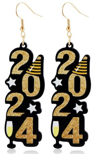 Wendalern 2024 Nummer Baumeln Ohrringe Niedlich 2024 Digitale Neue Jahr Ohrringe Faux Leder Nummer Tropfen Ohrringe Vintage Geometrische Rechteck Haken Ohrringe Schmuck Für Frauen Und Mädchen