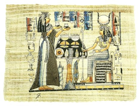 Original Papyrus Ägyptischer Papyrus aus der gleichen Papyruspflanze und handbemalt in Ägypten, Papyrus Bilder Geschenk, Papyrus der Göttin Hathor, Ref. 10H-E