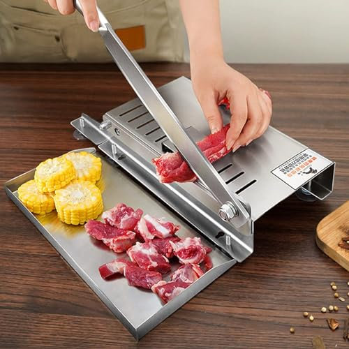 Manual Bone Meat Cutter, Stainless Steel Ribs Meat Chopper, Efficiently Cut Frozen Meat, Fish, Vegetables and Deli, Frozen Meat Slicer, Manual Meat Slicers,Small