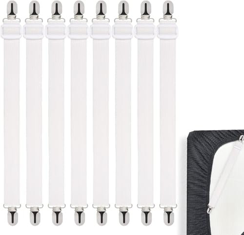 SHSHbuy Tendeur Drap Housse Lit Drap Réglable,8 Pièces Clips de Drap de Lit Réglables avec Clips en Métal,Tendeurs de Maintien pour Drap Lit,Canapé,Housse de Repassage(35-130CM)