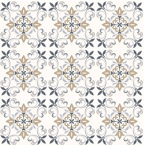 HUBDECO - Fliesenaufkleber - Küche, Badezimmer Deko - Klebefliesen - Wand Deko - Klebefolie Küche - Küchenrückwand Deko - Selbstklebende Fliesen - 9 Stk. - Azulejo Muster Modern - 20x20cm