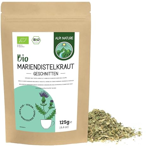 Alpi Nature Cardo Mariano Orgánico Infusión 125g, Cardo Mariano Hierba Seca y Cortada, Té de Hierbas