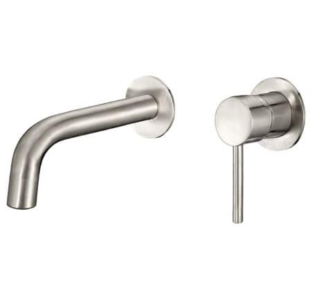 VALAZ Robinet Salle Bain Mural | Mitigeur Lavabo, Mélangeur Eau Froide et Chaude, Pas de Fuites, Installation Facile et Rapide | Laiton, Inoxydable, Élégant, Acier Brossé, Rond, Bec 15 cm, Série Deva