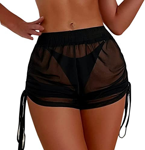 Bikini Triangel Frauen Stretch Mesh-Abdeckshorts Beach Beige Wrap Bikini-Wraps Bezugs-ups für Ruffle Hosen Bikini Set Damen (Black, XXL)