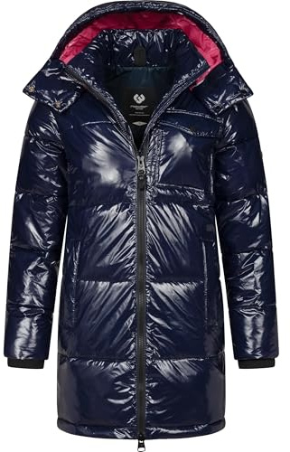 Ragwear Warmer Damen Wintermantel Shiny Steppmantel aus glänzendem Material mit Kapuze Roobie Long YOUMODO XS-3XL