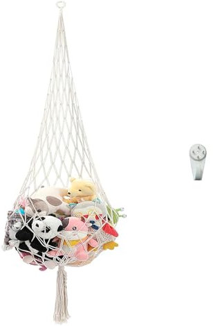 LMSAWK Holder for Storage of Plush Toys, Plush Toy Display Teddy Bear, Toy Hammock For Stuffed Animals, for Bedroom Corners, Walls and Ceilings, Contains a Hook, White