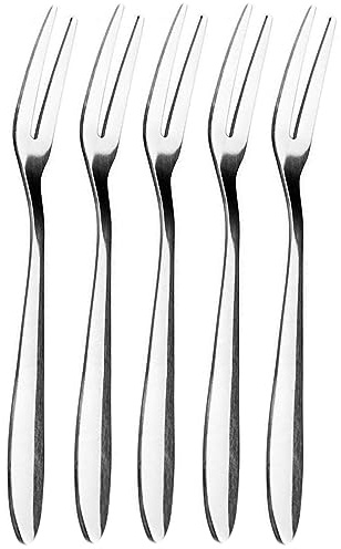 ZAAWUUT Edelstahl-Gabeln, 2 Zinken, Cocktail-Gabeln für Vorspeisen, Desserts, Obst, Probiergabeln für Party, Reisen, 13 cm, Silberfarben, 5 Stück