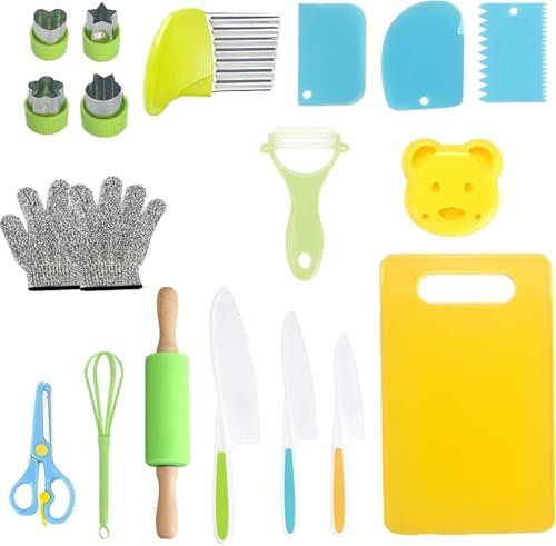 URRANEE Utensili da cucina Montessori, 18 pezzi, coltelli sicuri da cucina, set di coltelli per bambini, coltelli per cucina reale