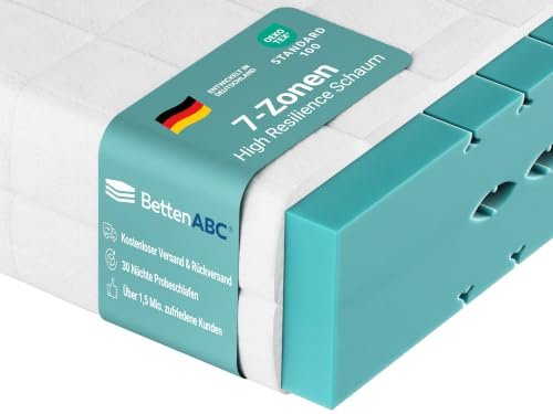 BettenABC - Matratze HR Blue - 90x200 cm (H3) - 7-Zonen-Matratze aus High-Resilience-Schaum - Hypoallergen & Antibakteriell - Oeko-TEX Zertifiziert - Bezug waschbar - Lieferung per Paket