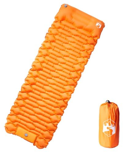 NQJIBUE Home Garden Selbstaufblasende Campingmatratze mit Kissen, 1 Person, Orange