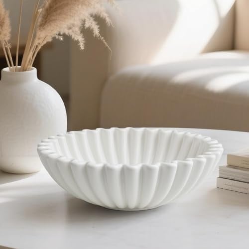 HFWDGTAO Deko Schale, Weiße Obstschale aus Keramik für die Küchentheke, schlüsselablage flur, Modernes Couchtisch Dekor, Gewelltes Handgefertigtes Kunstwerk