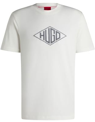 HUGO Mens Dalendi Cotton-Jersey T-Shirt with Geometric Logo Embroidery