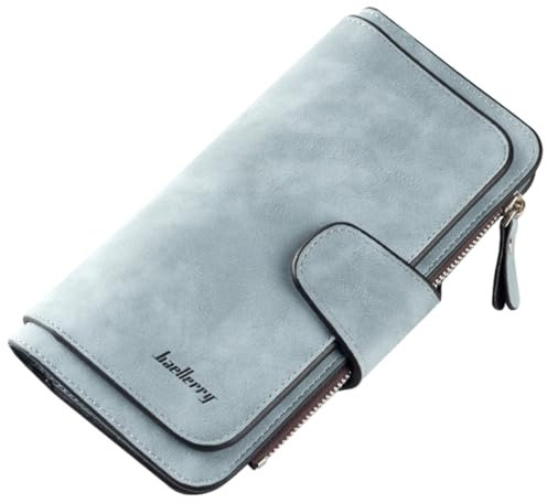 YUEcthynous Geldbeutel Groß,Portemonnaie Geldbörse Frauen Weichem Synthetisches Leder Geldbörse Damen klein und im Portemonnaie Damen in sehr schönen Farben mit vielen Fächern (Hellblau)