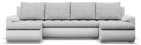 Mebligo - Ecksofa mit Schlaffunktion und 3 Bettkasten FORESTA 302x89x159 (BxHxT) Grau + Grau - Couch U Form, Sofa im Sitz: Wellenfeder + Schaumstoff, Sofas & Couches, Eckcouch