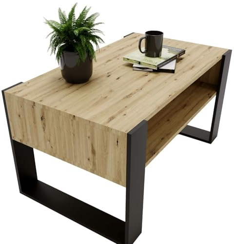 CraftPAK Wohnzimmer Tisch für Couch aus hochwertigem Holz, moderner Couchtisch mit zusätzlicher Ablagefläche, Sofatisch für Wohnzimmer, wohnzimmertisch schwarz, couchtisch schwarz