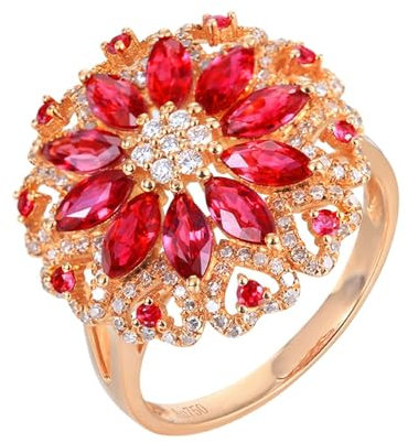 Skcess Bague pour femme en or rose 18 carats avec rubis rouge marquise avec rubis 1,75 carats et diamant, 57 (18.1), Métal précieux, Rubis
