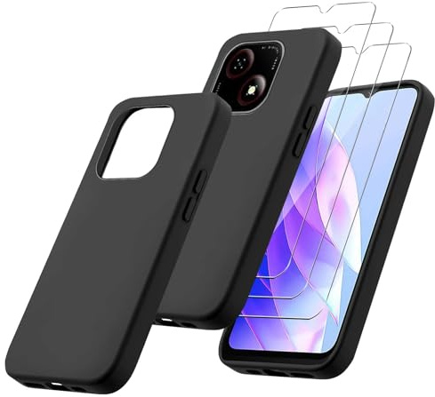 MIBZOR 4 in 1 Cover Compatibile con ZTE Blade A35E (6.52) Nero | e 3 Pezzi Vetro Temperato Pellicola Protettiva, Black Morbido Silicone Custodia Protettivo TPU Protezione Case
