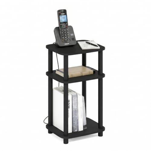 Furinno JUST Side Table, 3-Tier Turn-N-Tube End Table with Open Shelf, Round Curve Corner Night Stand, Bedside Table, Easy Assembly, for Living Room, Bedroom, Americano