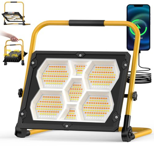 Viugreum 150W baustrahler akku, Baustrahler Solar mit Ständer/Solarpanel/ 4 Lichtmodi, Akku Arbeitsleuchte, IP66 wasserdicht Campinglampe Tragbar im Freien für Reparatur, Baustelle, Notfall