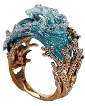 fdsmall Meer Ozean Ringe Halskette Ohrringe Set für Frauen blaue Meer Wellen Kubik Zirkonia Kristall Schmuck Set