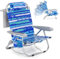 COSTWAY Chaise Longue, Chaise de Plage Pliable, 5 Positions Réglable, Porte-Gobelet, Porte-Serviette, Poches, Appui-tête, Sangles, Fauteuil pour Plage Piscine Jardin (Rayures Bleues,1 pièce)
