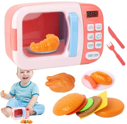 Rrlihjgu - Microondas de juguete, cocina para bebé, alimentación y luz de sonido, microondas realista, temporizador para juego de rol de jardín de infantes, casa escuela restaurante