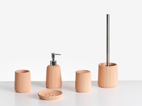 5-Pieces Bathroom Accessories Set Soap Dish Soap Dispenser Toilet Brush Tumbler Toohtbrush Holder Orange Pozuzo