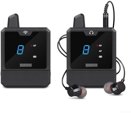 Sistema di monitoraggio wireless in-ear, cuffie UHF con cancellazione del rumore, sistema di conferenza one-to-one, portata 30 m, audio in tempo reale, ABS nero (da 1 a 1)