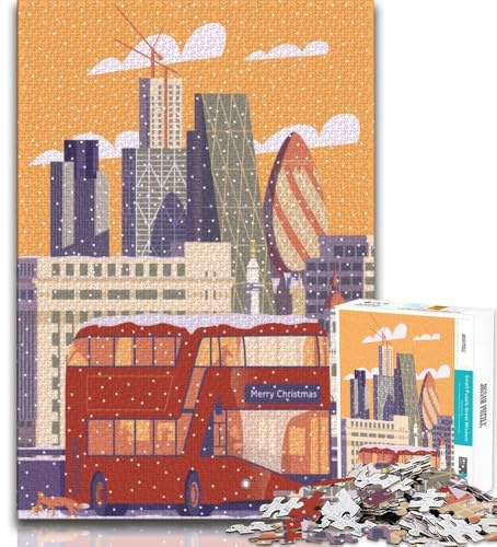 London Winter Christmas Puzzle für Erwachsene 1000 Teile, Familienspiel zum Stressabbau, schwierige Herausforderung, tolle Geschenke und Spielzeuge, 38x26cm