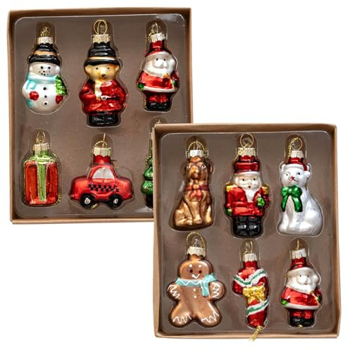 12Pcs Christmas Tree Ornaments Vintage Mini Glass Baubles with Rope Hanging Christmas Ornaments for Xmas Tree Party Decorations.