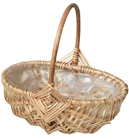 Cestino di Vimini Manico, Piccolo, Intrecciato, Rustico e Stabile | Decorare Casa e Stanza, Base Piatta, Stile Delicato e Naturale, Lavorazione Artigianale