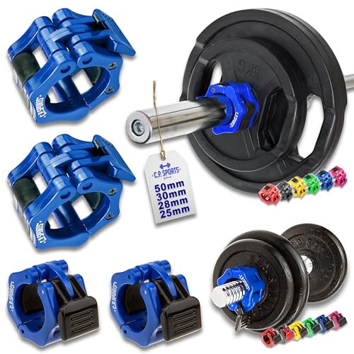 C.P. Sports Schnellverschluss für Hanteln 30 mm I praktischer Hantelverschluss mit Einhandmontage für sicheres Training & schnellen Scheibenwechsel I robuste Kunststoff-Hantelklemme, blau