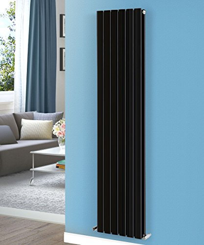NRG Designer Flat Panel Radiator Vertical Double Column Bathroom Central Heating Space Saving Radiators - Black 1800mm x 408mm