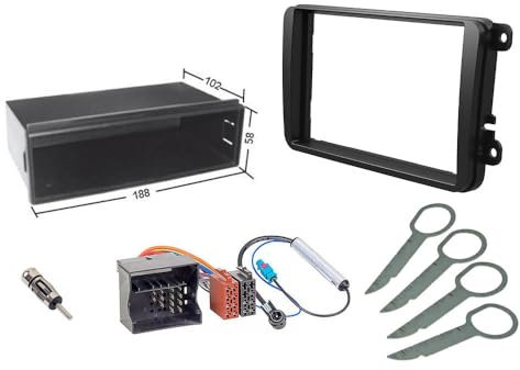 Audioproject A132-2-DIN 1-DIN Einbau-Set kompatibel für VW Skoda Seat - Radio-Blende Ablagefach Quadlock ISO Radio-Adapter 2X Antennenadapter Fakra Entriegelung