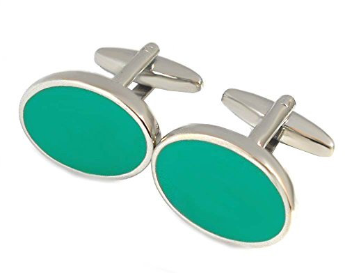 Unbekannt Emaille Manschettenknöpfe türkis silbern oval 15/20 mm + Geschenkbox Sale