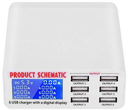 VBESTLIFE USB-Ladegerät, 6 Port 6A USB-Hub Ladestation Wandladegerät Netzadapter mit LED-Anzeige für Mobiltelefone, Tablet(Weiß)