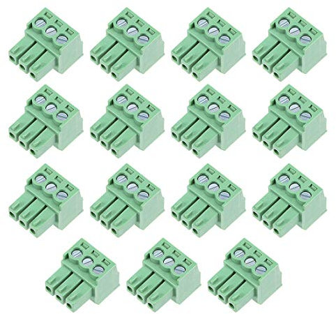sourcing map 15 Stück Tonhöhe 3P Flach Winkel Nadel Klemmleiste Stecker Grün AC300V 8A 3.5mm de