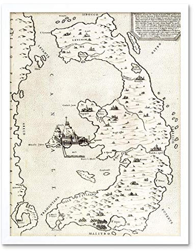 Wee Blue Coo Map Greek Island Corfu Antique Greece Art Print Framed Poster Wall Decor Kunstdruck Poster Wand-Dekor-12X16 Zoll