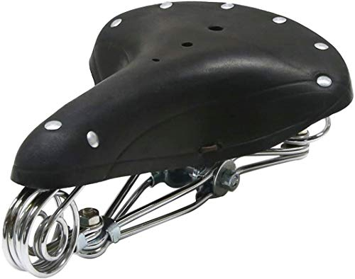 TentHome Fahrradsattel Classic Retro Fahrradsitz Ledersattel Federsattel Stahlgestell Schraubenfeder Niete Schwarz