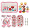Koolbitz Red Tin Tea Party Set Including Metal Teapot Candy, Cookies Saucers, Cups and Plates Washable Dishes Made of Safe Material For Children, Learning Toy Indoor Outdoor Activity
