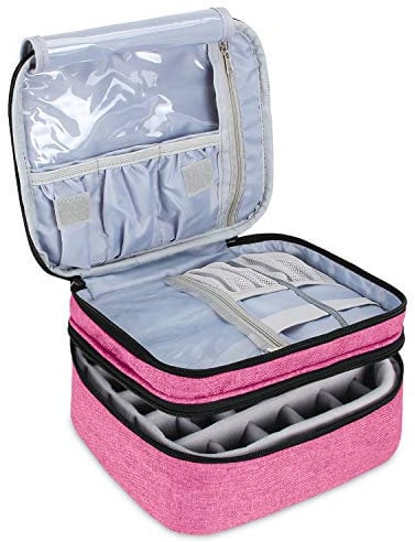 Luxja Nail Varnish Storage Case for Nail Polish, Nail Varnish Holder, Nail Polish Carrying Case - Holds 30 Bottles (15ml - 0.5 fl.oz), Double-Layer Storage Bag for Nail Varnishes and Manicure, Rose