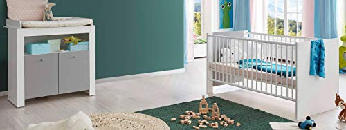 Babyzimmer Pia weiß und grau komplett Set 2-teilig Wickelkommode und Babybett