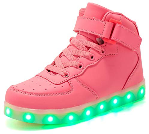 XOMAYI1 LED Chaussures Unisexe Homme Femme Lumineux Sports Baskets 7 Couleur Enfant Chaussures de Sport Montantes à LED Clignotantes Rechargeables par USB,Formateurs pour Garçons (Rose, Numeric_35)