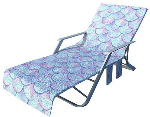 Telo da spiaggia per sedie a sdraio, copertura per chaise longue con tasche laterali, sedia a sdraio da esterno e piscina, giardino (B)